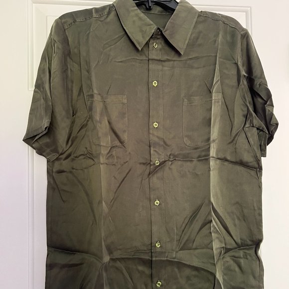 Silk Laundry Boyfriend Shirt Cedar XS (100% Sandwashed Silk) - Picture 5 of 6